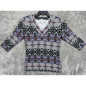 SARA CAMPBELL Women's‎ V-Neck Top 3/4 Sleeve Medium Multicolor Pattern